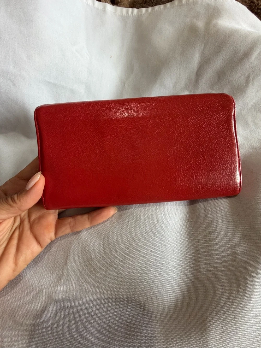 Authentic Chanel Red Lambskin Long Wallet CC Logo Series 26 w/ Added Chain